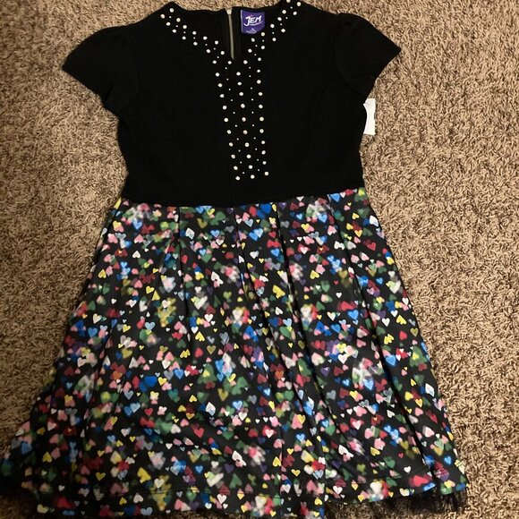 Jem and The Holograms Dress XL Xtra Large 14-16 Black Top Heart Print Skirt 90's - Picture 1 of 3